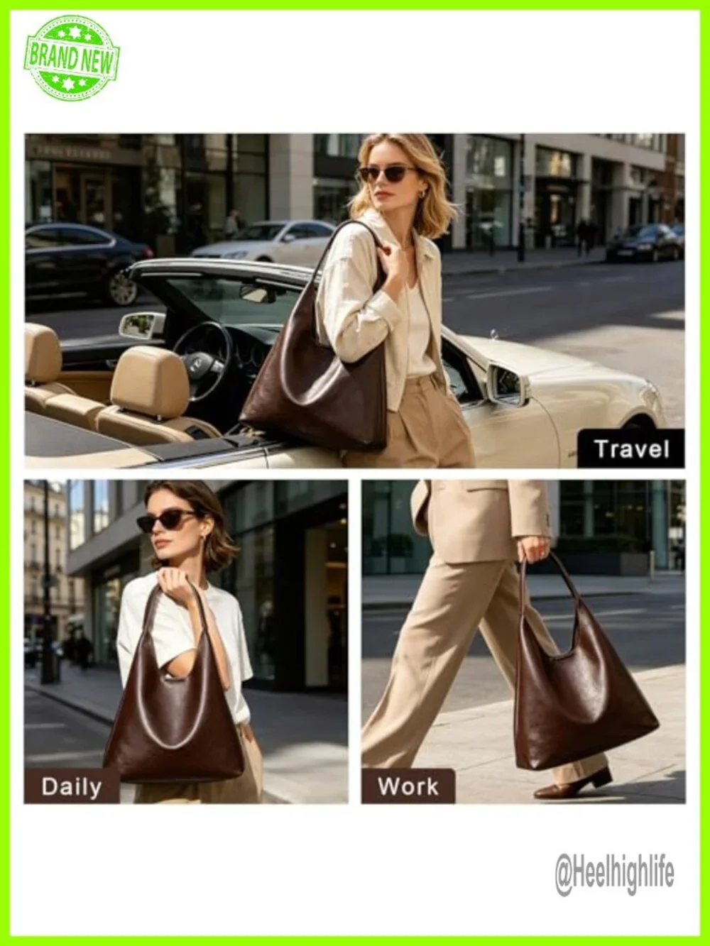 Large Capacity Soft Faux Leather Hobo Shoulder Bag with Inner Pouch